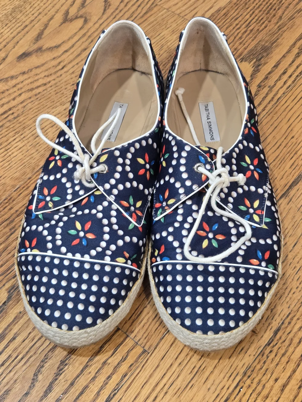 Tabitha Simmons Navy Floral Dot Espadrille Oxfords - Size 39